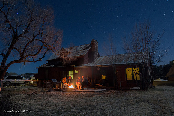Family Campfire at Cabin